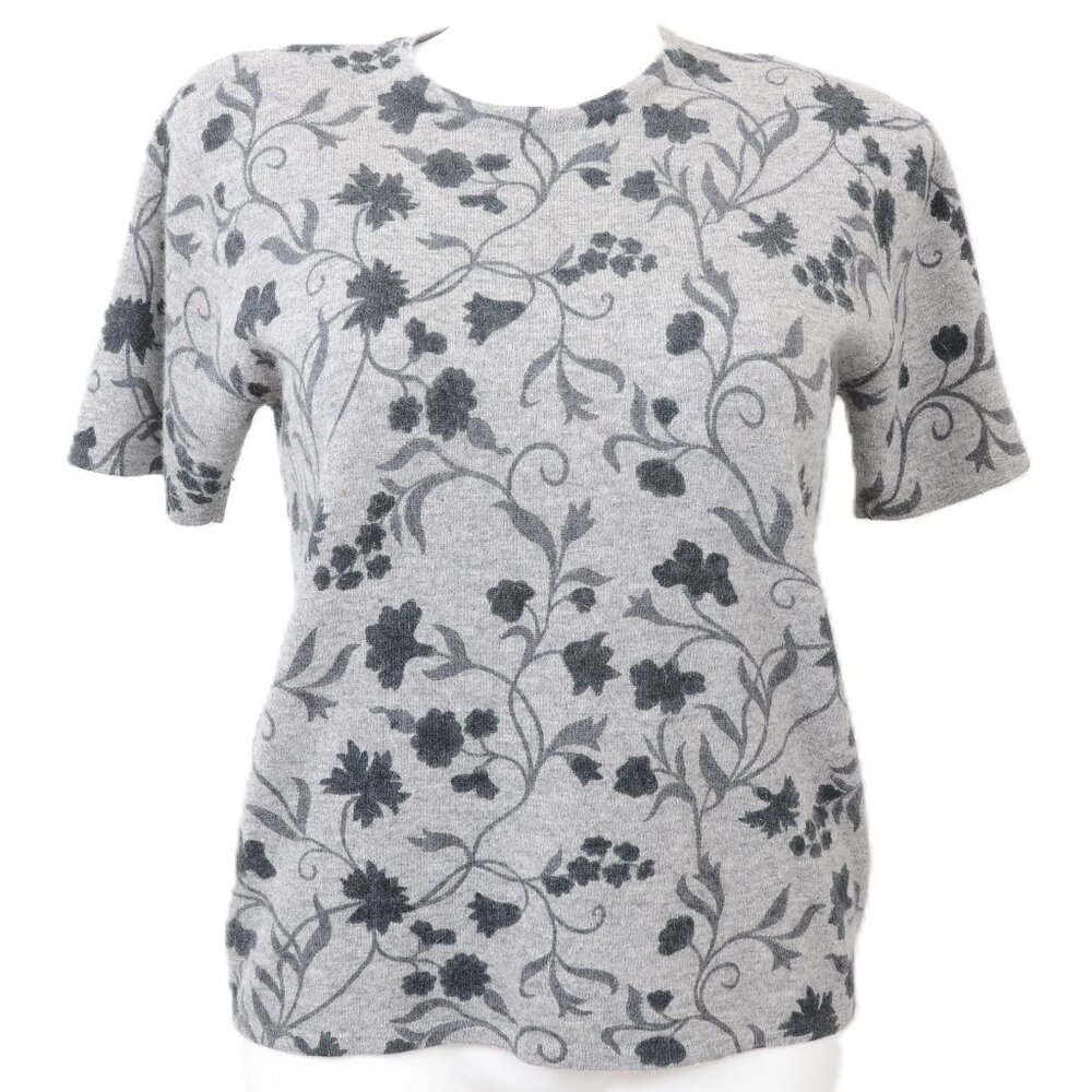Nina Leonard Lambswool Angora Floral Feminine Short Sleeve Sweater Size XL